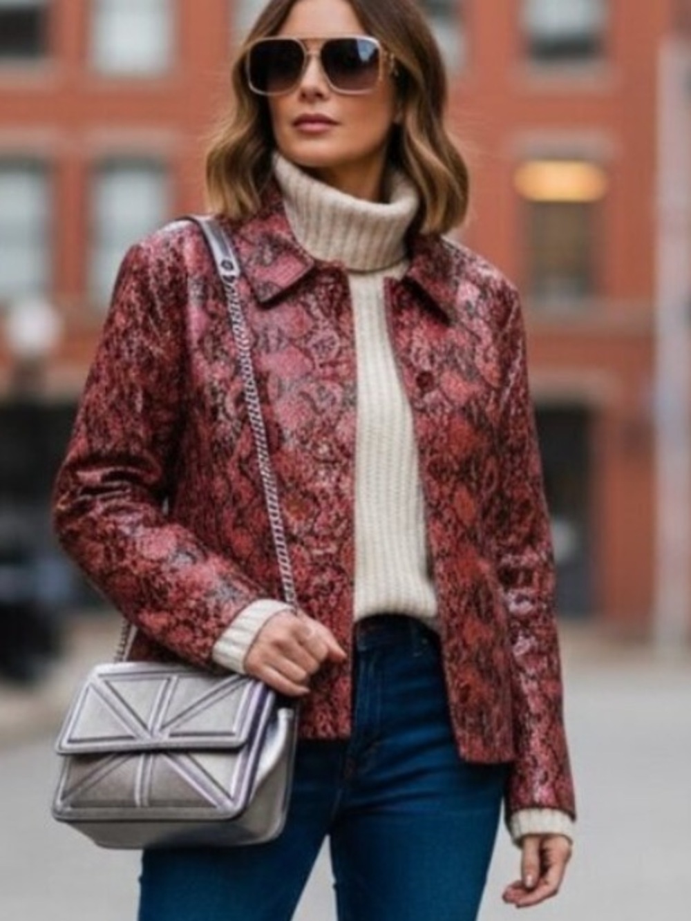 VTG Snakeskin/Python Leather Lambskin Jacket Lg Pink Brown Black Grunge Funky